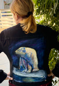 Polar bear on black denim jacket - Size Large