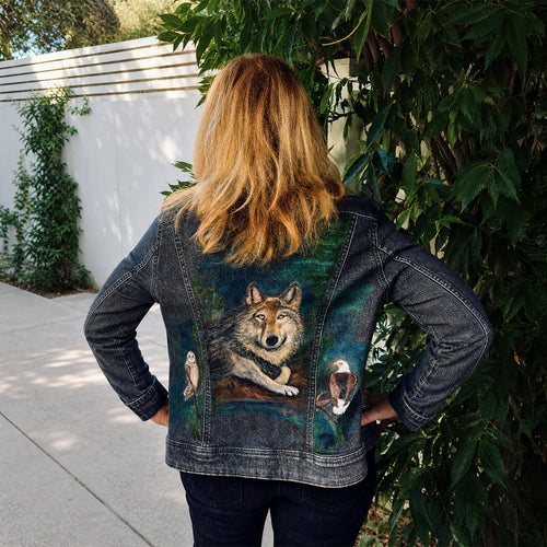 Alaska Wildlife | Black Denim Jacket | Size Large