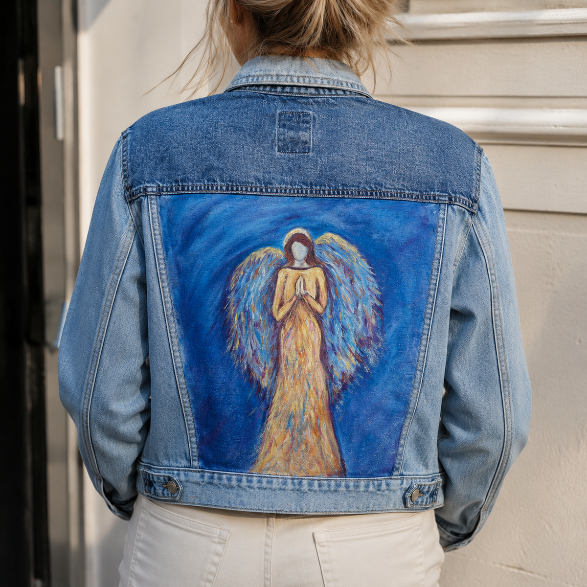 Angel | Patchwork Blue Denim Jacket | Size Large