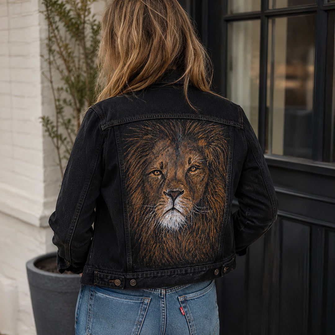 Lion | Black Denim Jacket | Size Medium